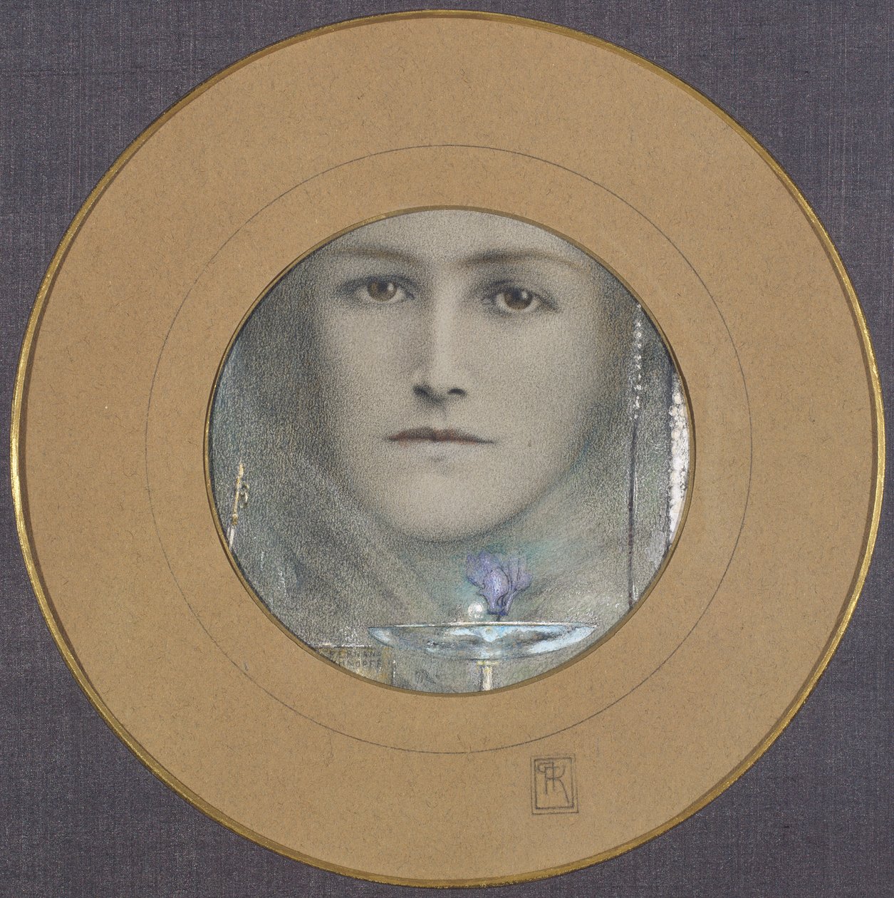 Brune øjne og en blå blomst af Fernand Khnopff