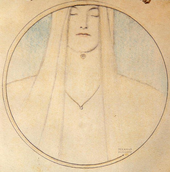 Head of a Woman (pastel på papir) af Fernand Khnopff
