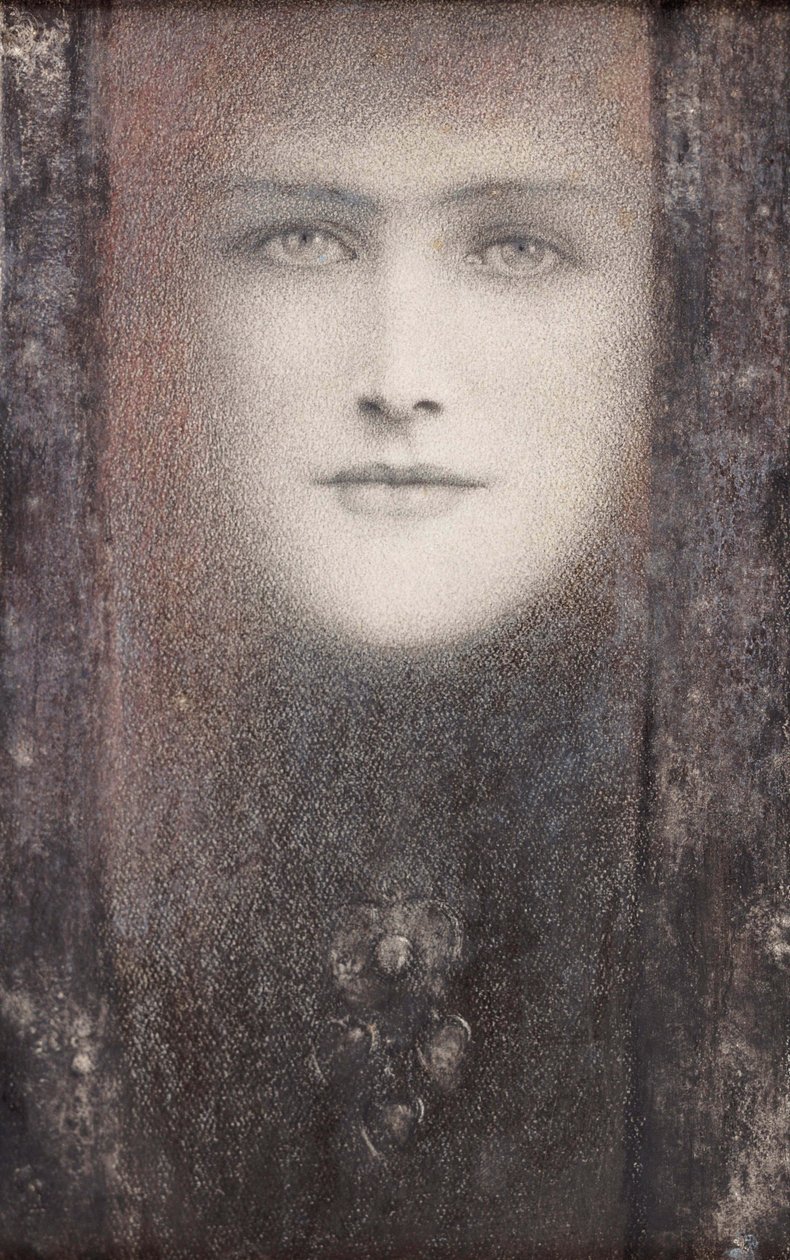 Masken med det sorte gardin, 1892. af Fernand Khnopff