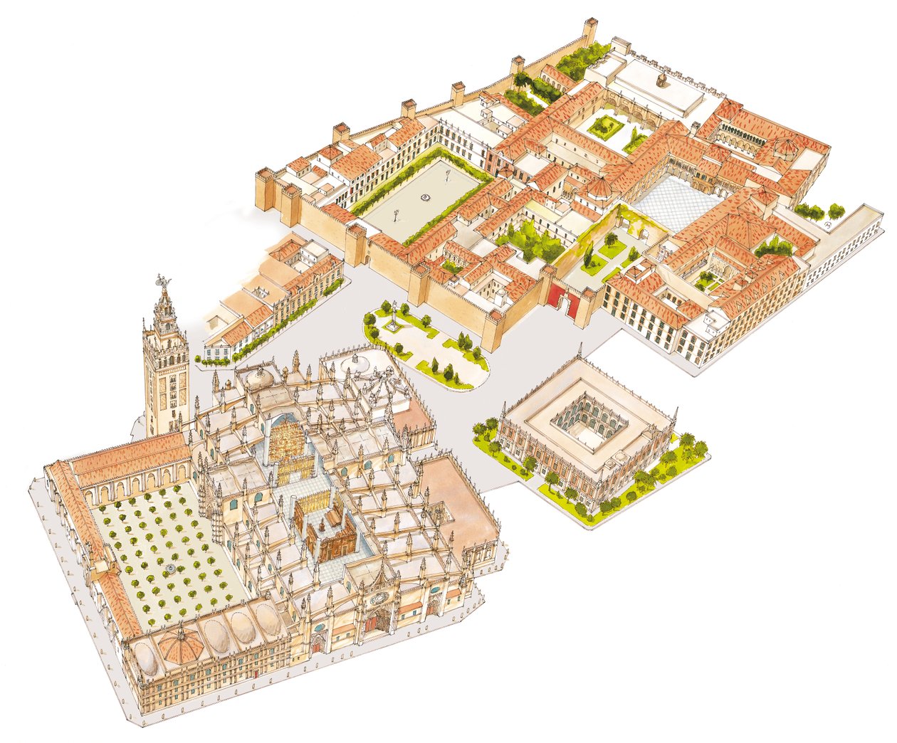 Katedralen, Reales Alcazares, Archivo de Indias. Sevilla, Spanien af Fernando Aznar Cenamor