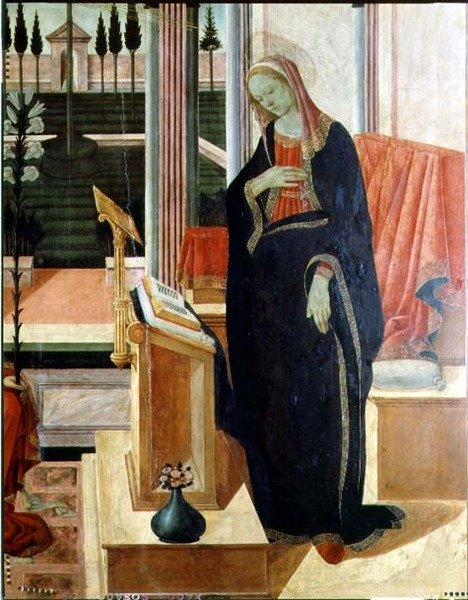 Bebudelse (detalje af 58343) af Filippino Lippi