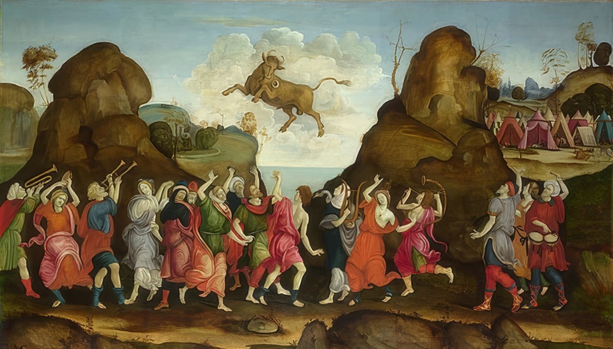 Tilbedelsen af ​​tyren. Omkring 1500 af Filippino Lippi