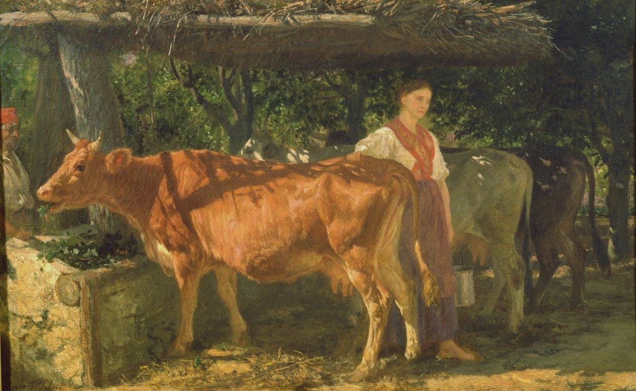 Tre køer fodring, 1860 af Filippo Palizzi