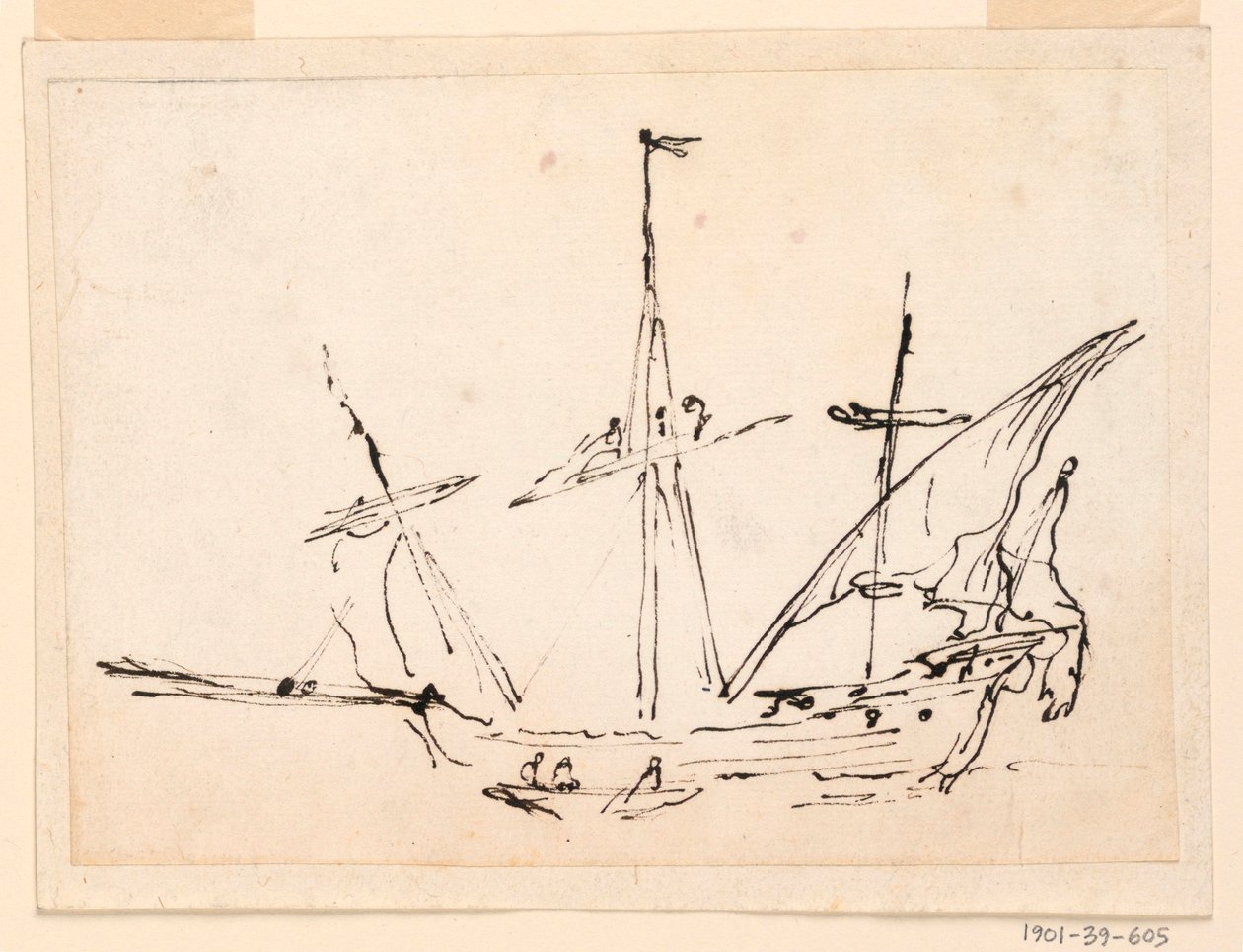 Tegning, Et sejlskib, 1770-1800 af Filippo Marchionni