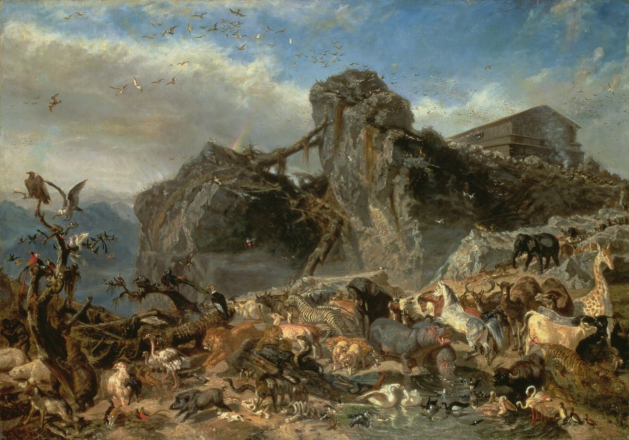 Dyr, der forlader arken, Ararat-bjerget af Filippo Palizzi