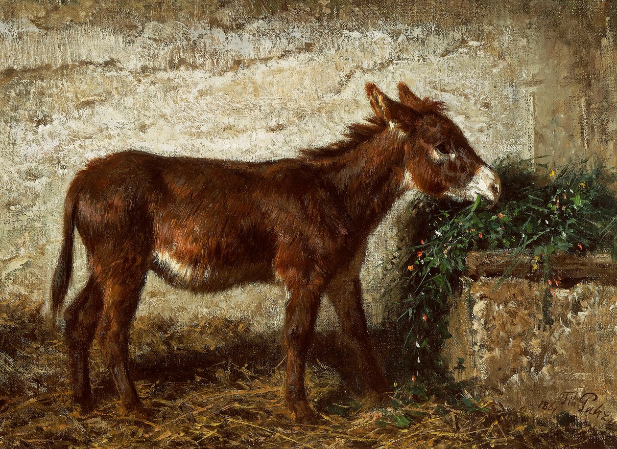 Æsel ved krybbe af Filippo Palizzi (1818-1899) af Filippo Palizzi