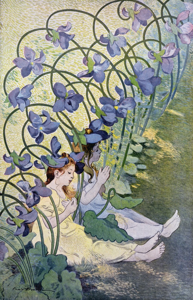 Violerne, livlige blomster, 1897 (farvegravering) af Firmin Bouisset