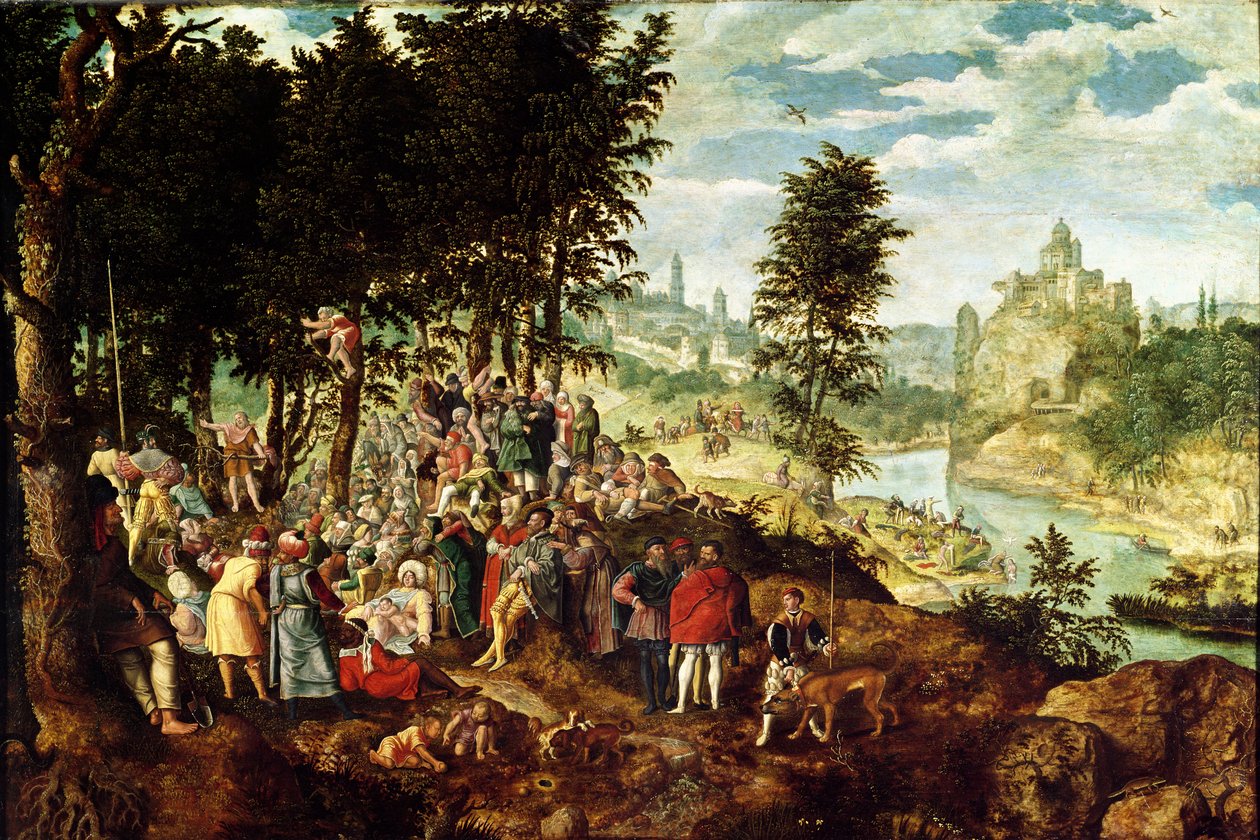 Johannes Døberens prædiken, c.1550 af Flemish School