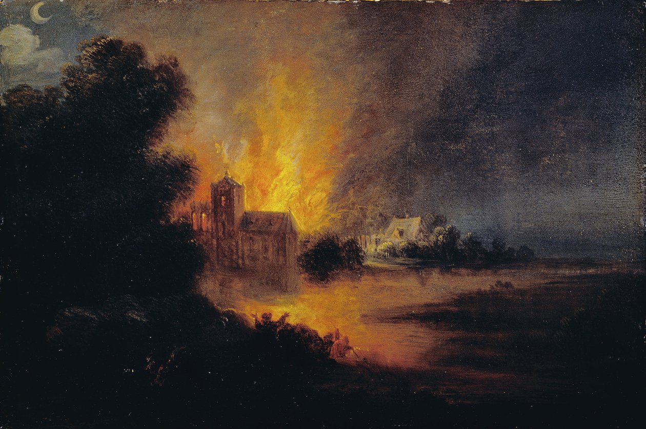 En landsby i brand af Flemish or Dutch