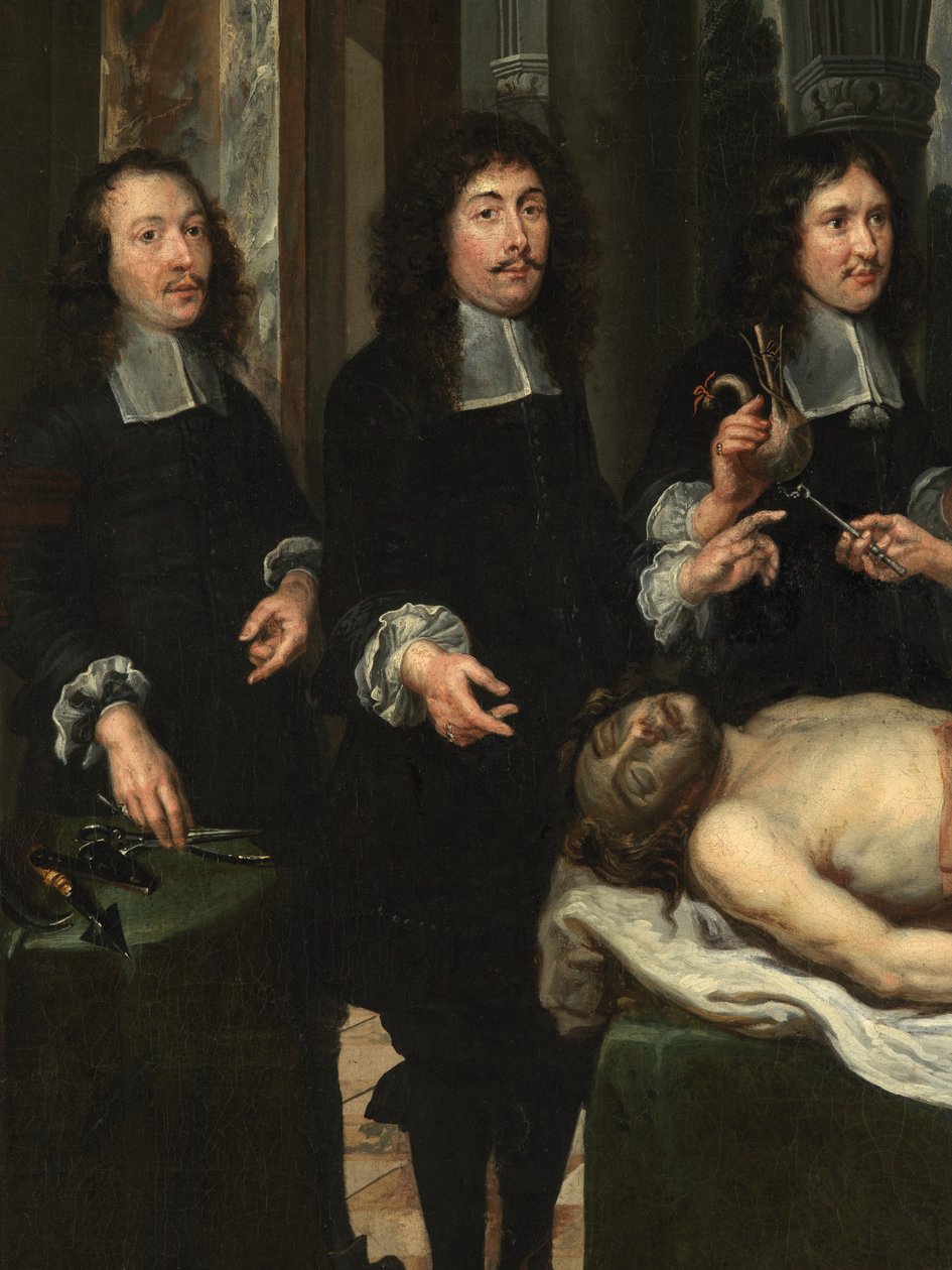 Detalje af anatomi-lektion (olie på lærred) af Flemish School
