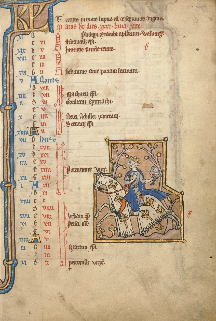 MS 14 f.5, maj: Hawking, ca. 1250 af Flemish School