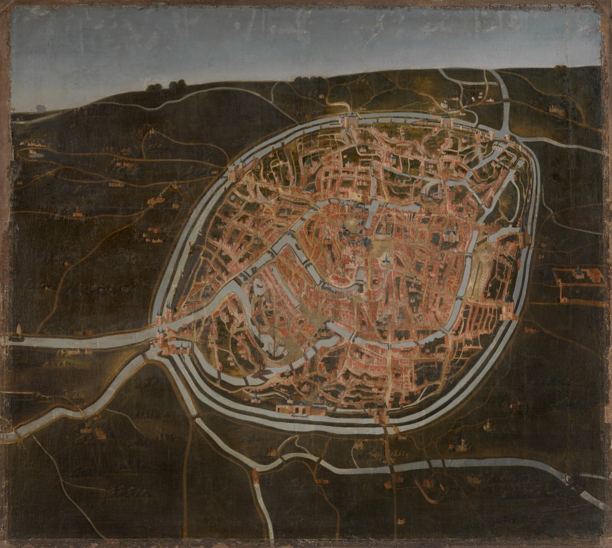 Kort over Brugge (olie på lærred) af Flemish School