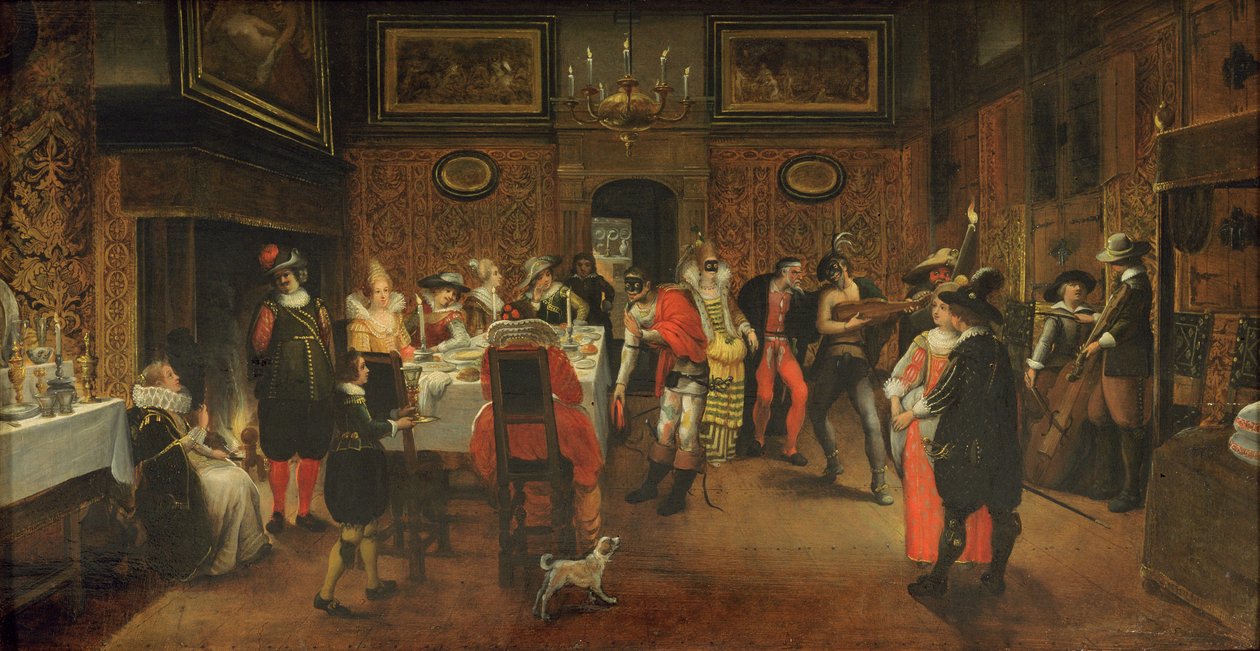 Maskerede gæster med musikere (se 254067) af Flemish School