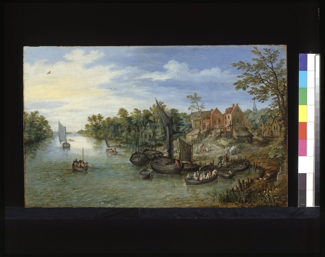 Flodlandskab (olie på træ) af Flemish School
