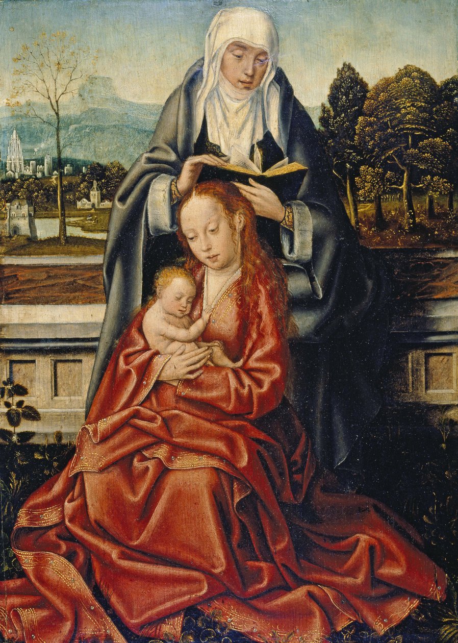 Jomfruen og barnet med St Anne af Flemish School