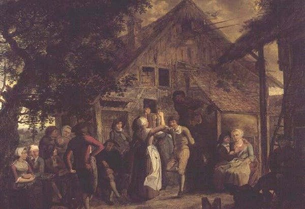 Landsbyboer hygger sig uden for en bondegård af Flemish School