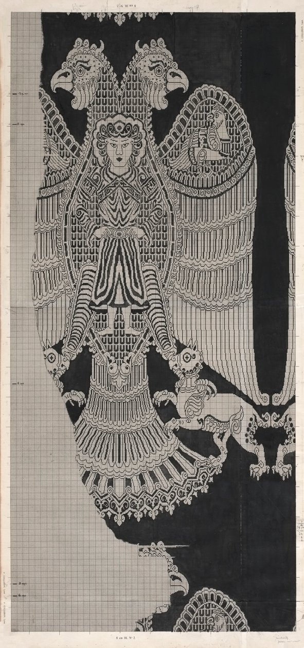 Skematisk tegning af Buyid Silk (1962.264) af Félix Guichert