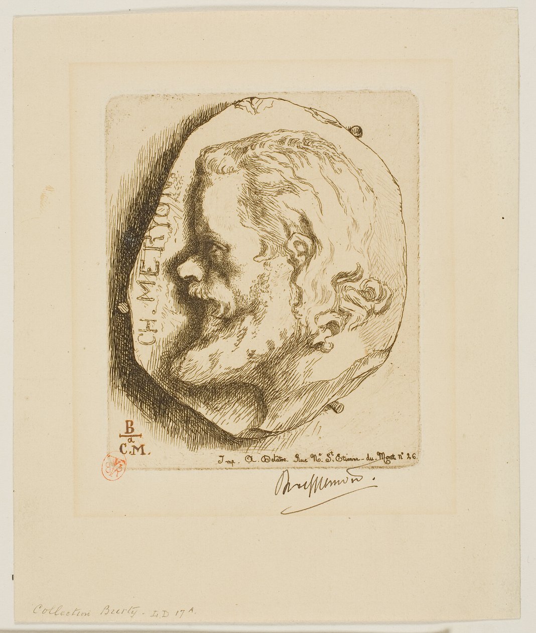 Portræt af Meryon i profil af Félix Henri Bracquemond