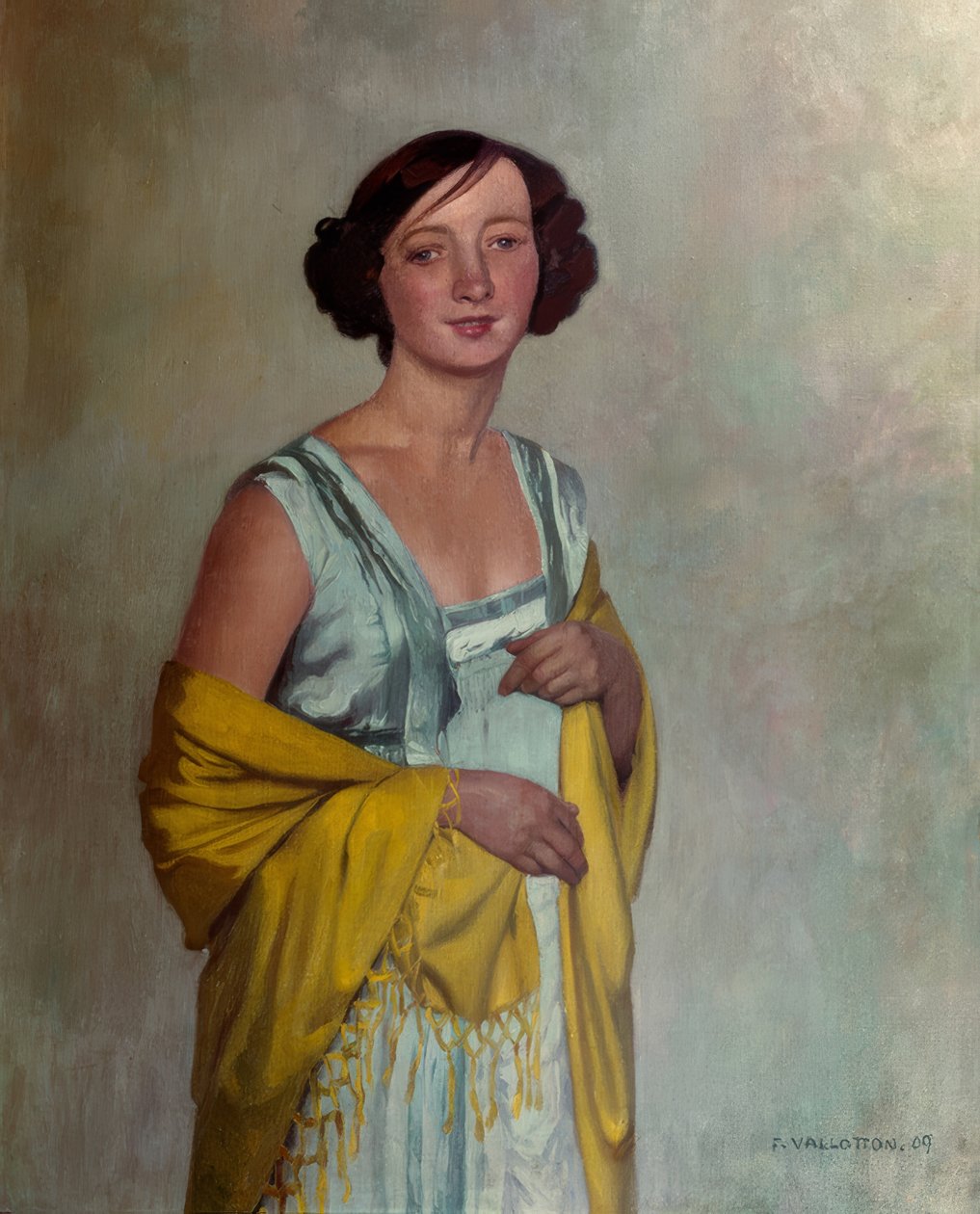 Portræt af en dame med et gult tørklæde af Félix Vallotton