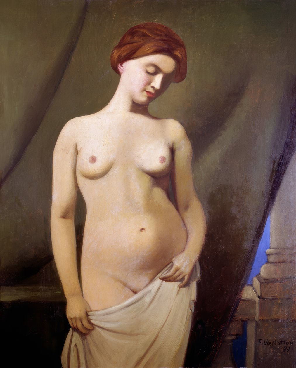 Nøgen kvinde, grønt forhæng af Félix Vallotton