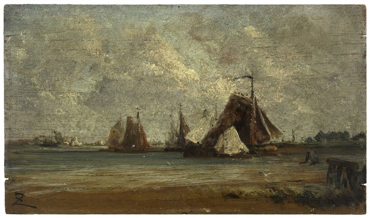 Fiskekuttere, ca. 1852 (olie på træ) af Félix Ziem