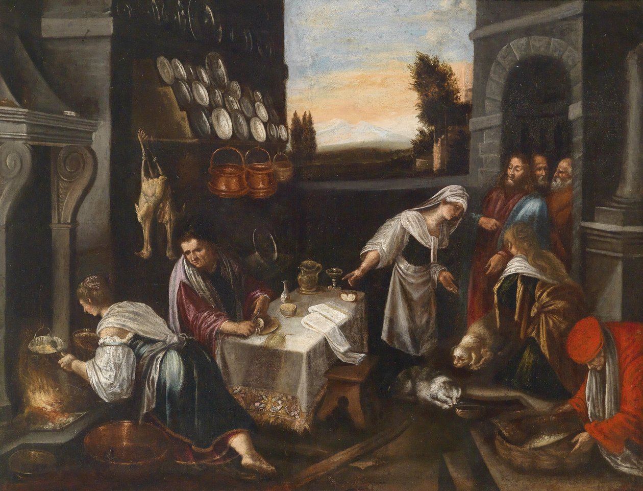 Kristus i huset til Martha og Mary af Follower of Jacopo Bassano
