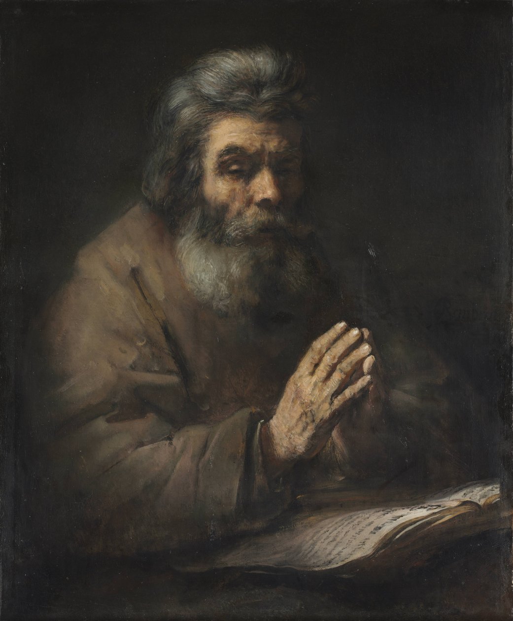 En ældre mand i bøn af Follower of Rembrandt