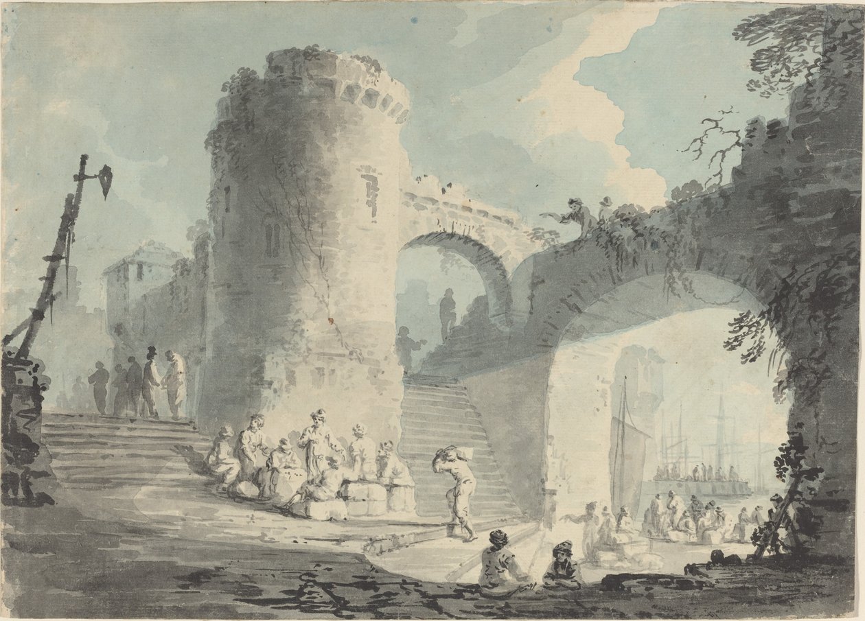 Havnescene af Follower of Claude Joseph Vernet