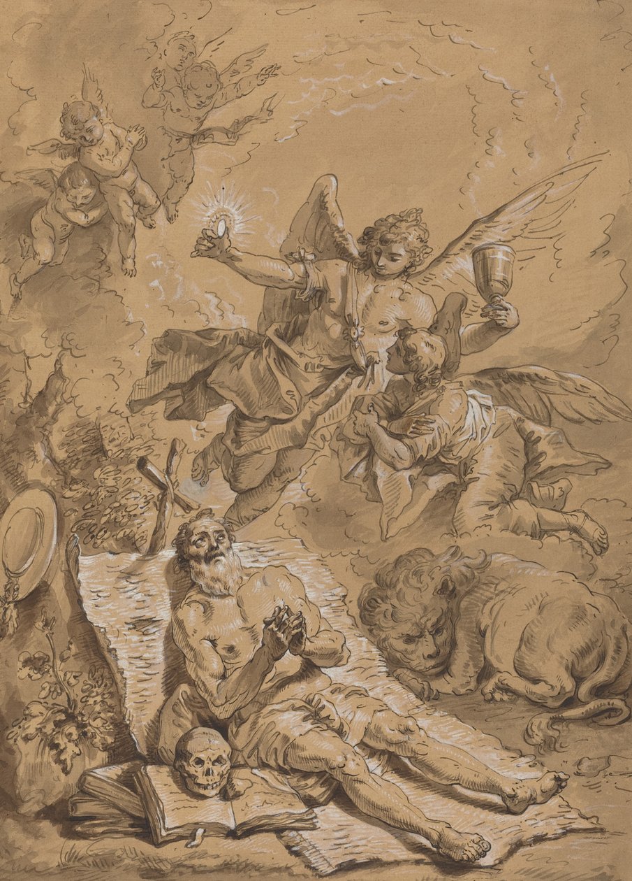 Sankt Hieronymus sidste nadver af Follower of Francesco Fontebasso