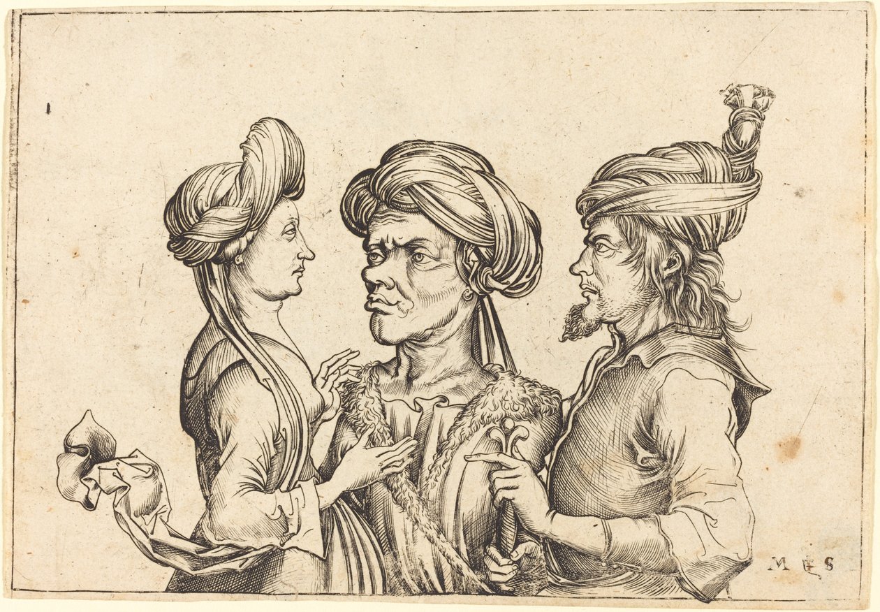 Tre orientalske figurer af Follower of Martin Schongauer