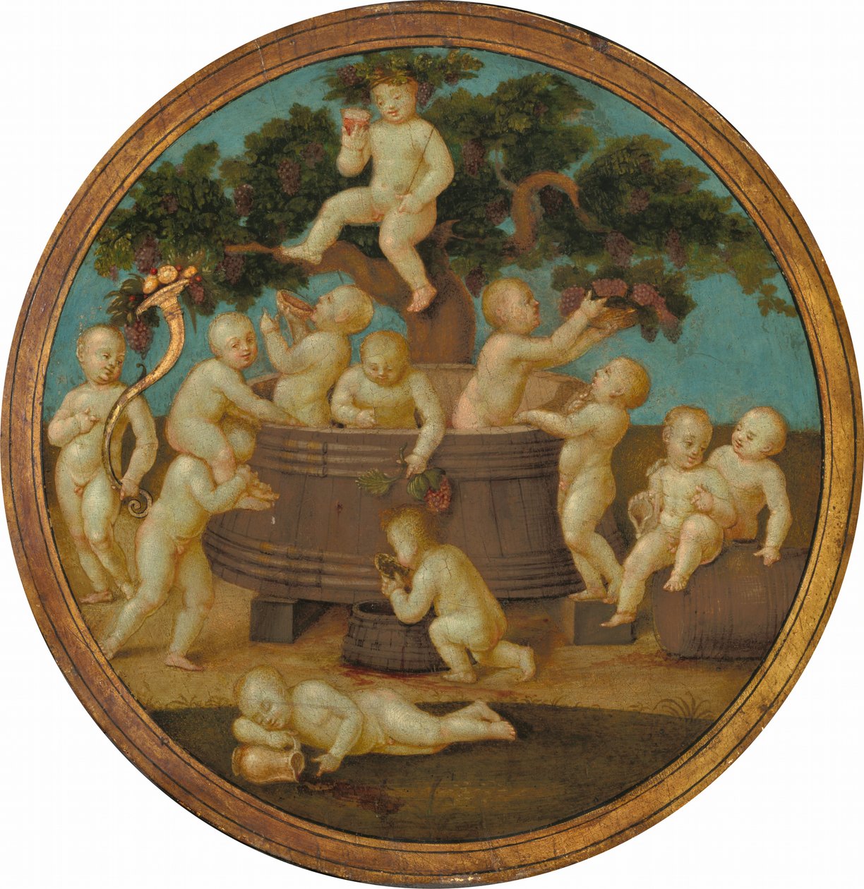 Putti med en vinpresse af Follower of Raphael