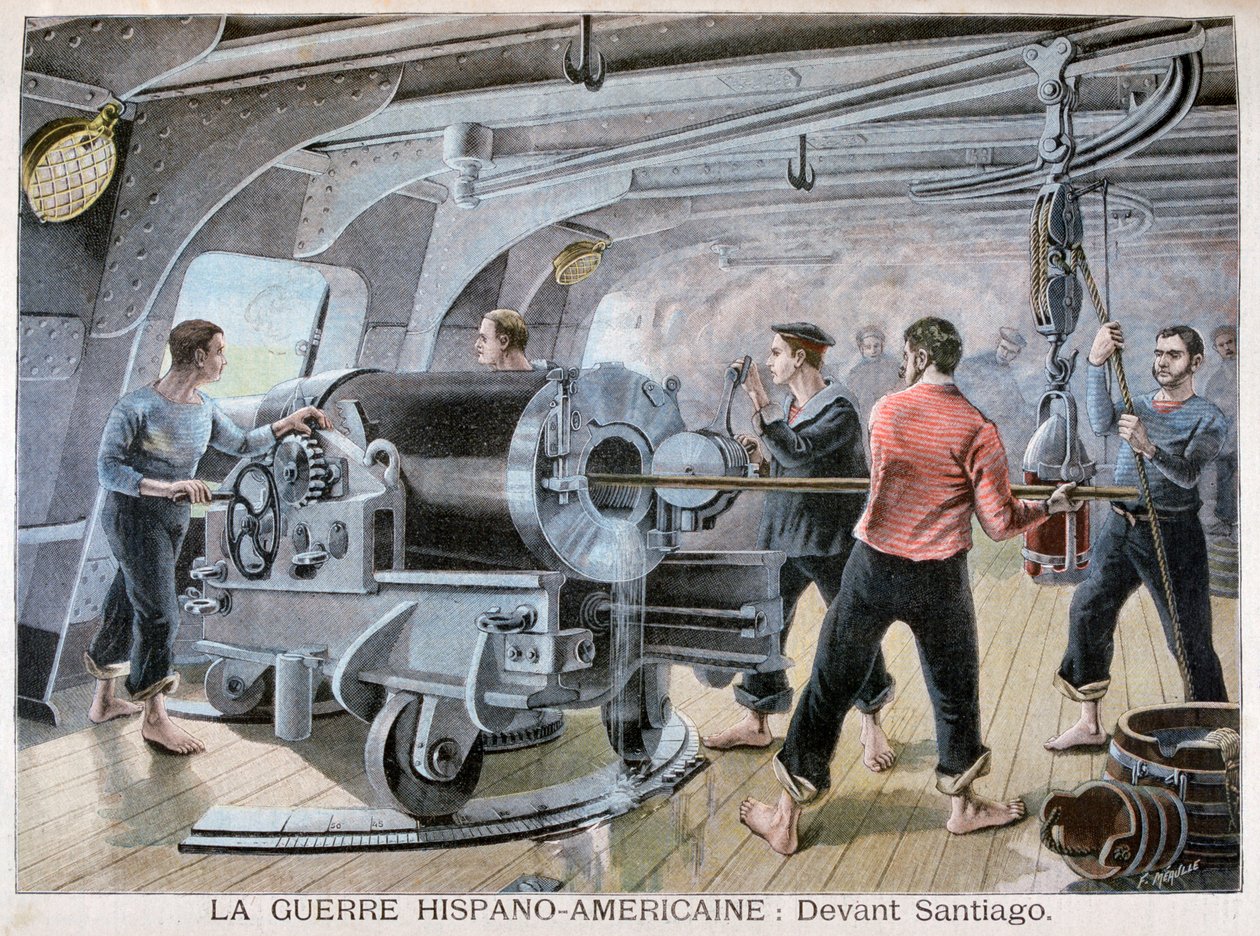 Slaget ved Santiago, spansk-amerikansk krig, 1898 af Fortuné Méaulle