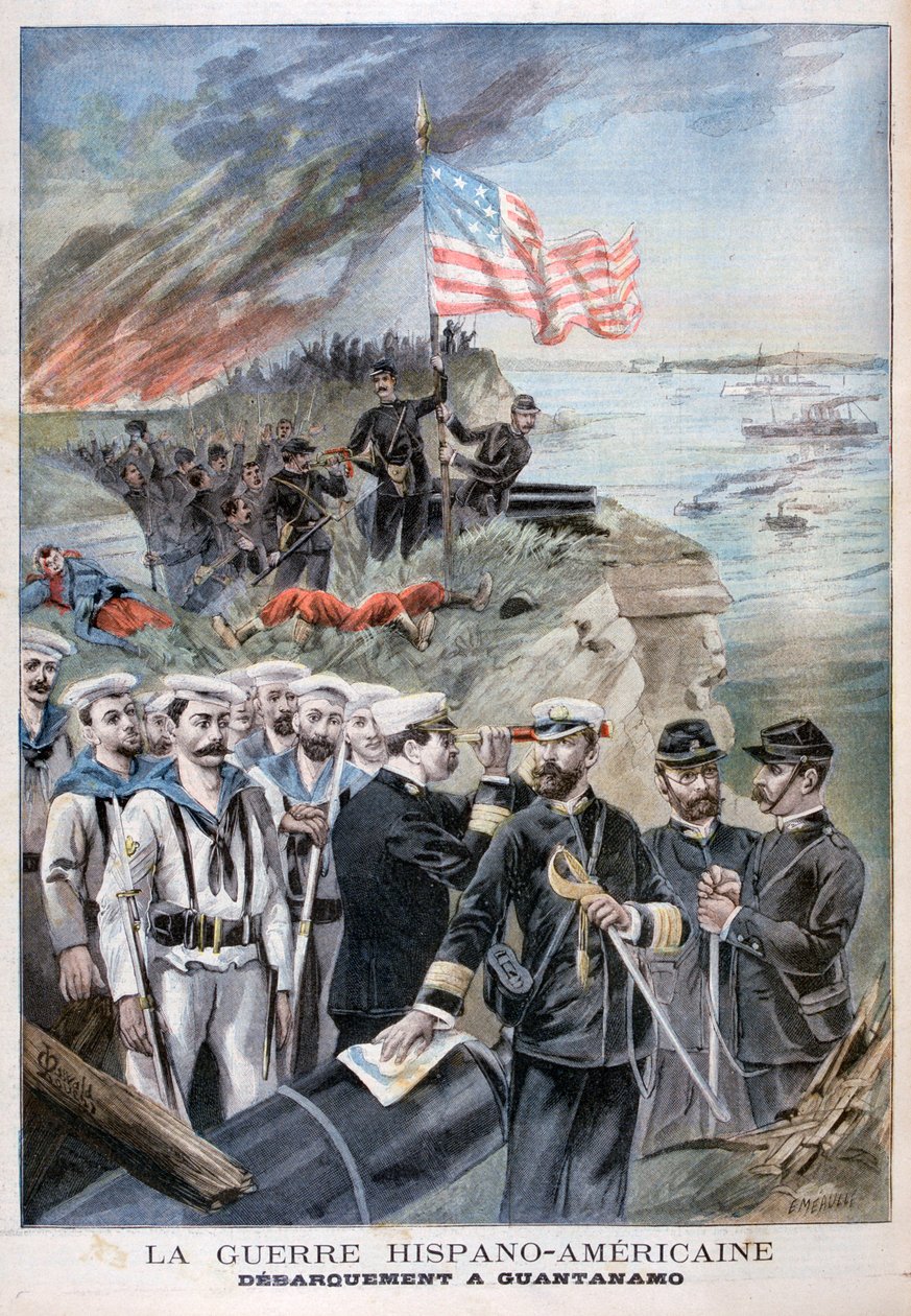 Landstigning af tropper ved Guantanamo, Cuba, 1898. af Fortuné Méaulle
