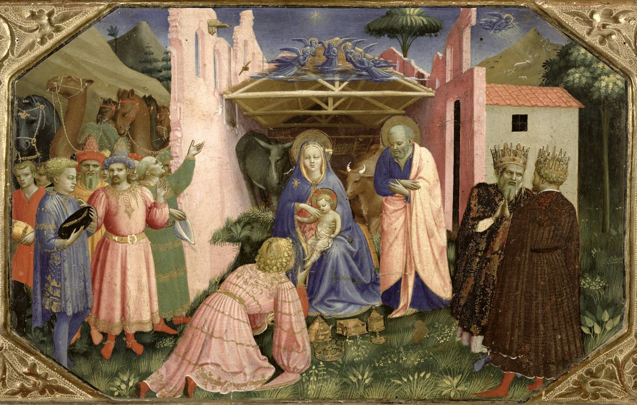 Tilbedelse af Magi, fra predellaen af Bebudelsesaltertavlen, ca. 1430-32 (tempera og guld på panel) af Fra Angelico