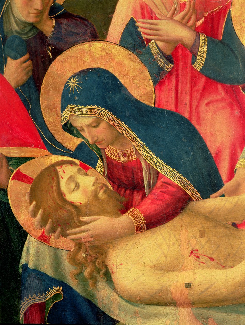 Afsætning fra korset, detalje af Jomfru Maria, 1436 tempera & guld på panel af Fra Angelico