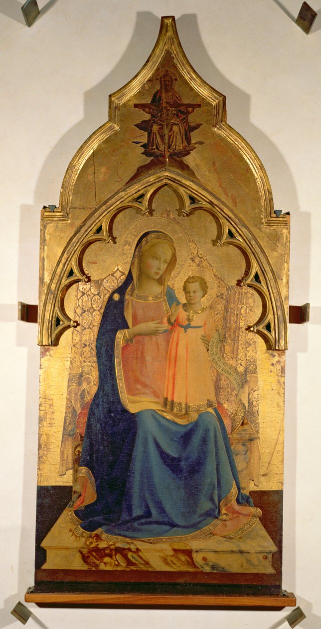 Madonna and Child, centralt panel fra Madonna and Child with the Holy Trinity Tabernacle, ca. 1430 (tempera på panel) (se også 94746-47) af Fra Angelico