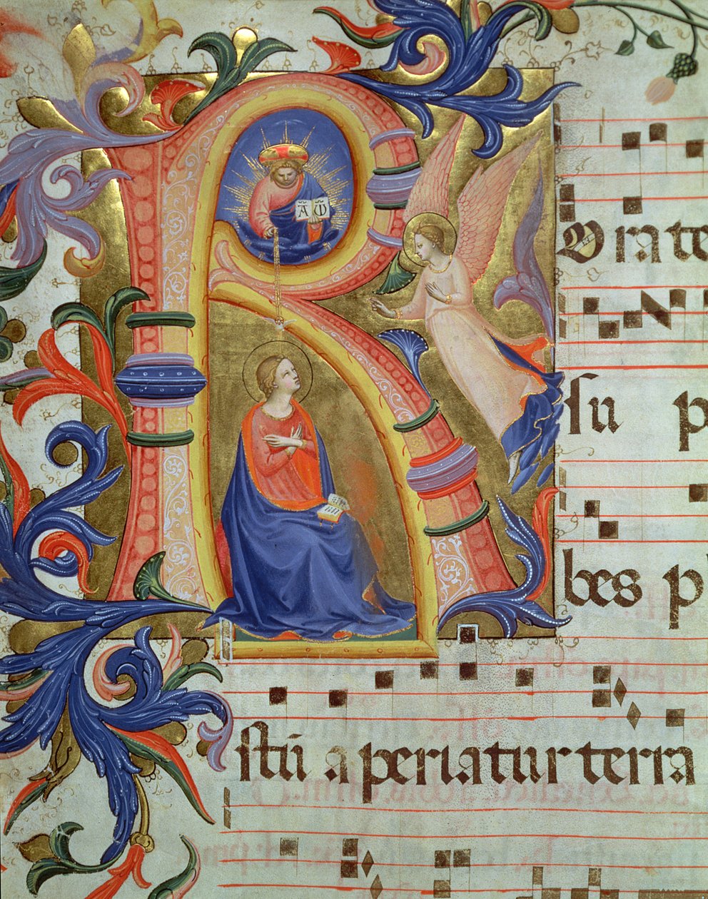 Ms 558 f.33v Bebudelsen afbildet i et historisk indledende 