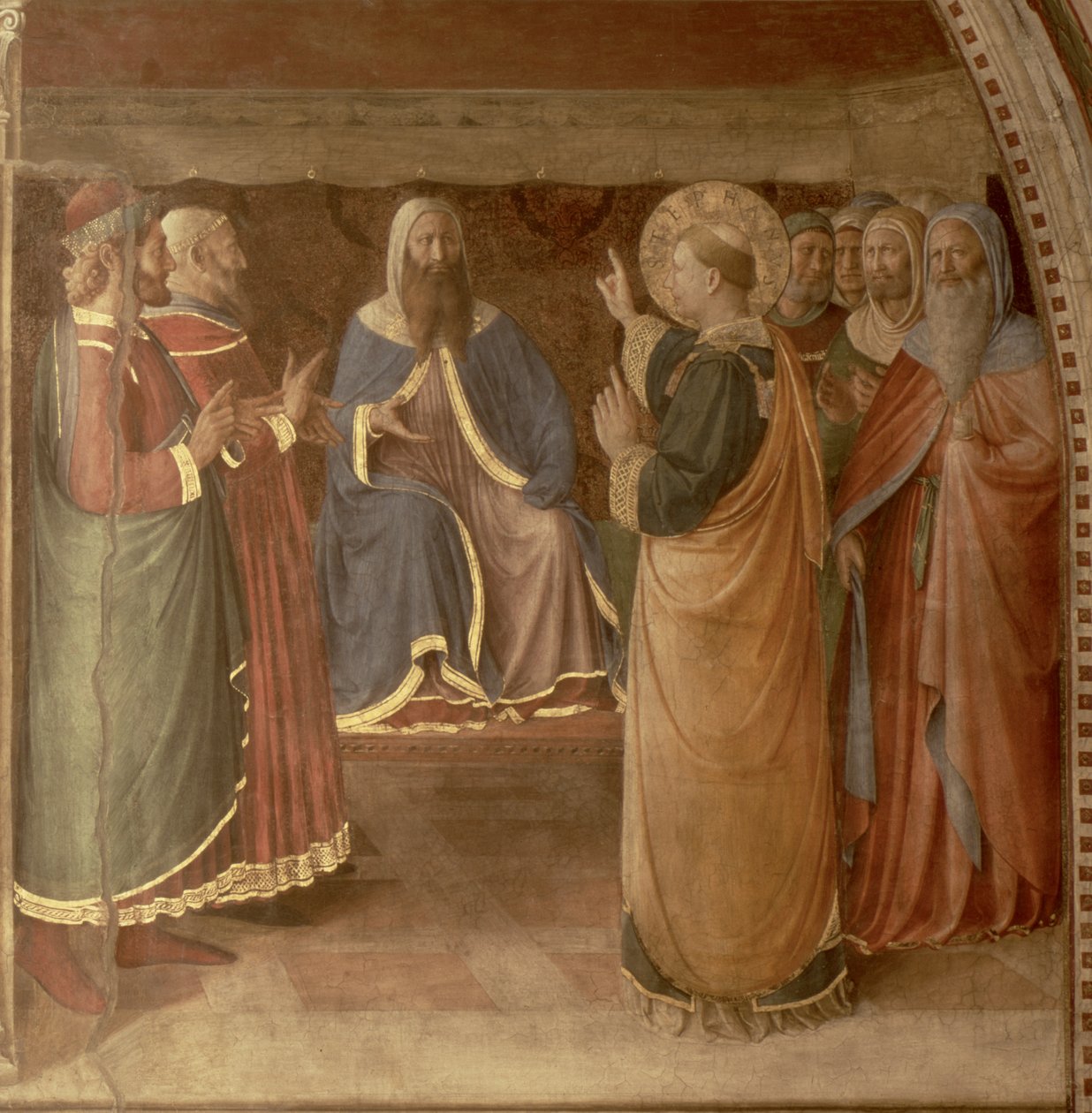 St.Stephen prædiker og St.Stephen taler til rådets freskomaleri fra 29037 af Fra Angelico