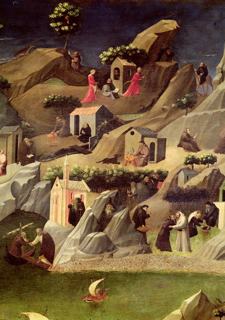 The Thebaid, ca. 1410 (tempera på panel) (detalje af 50353) af Fra Angelico