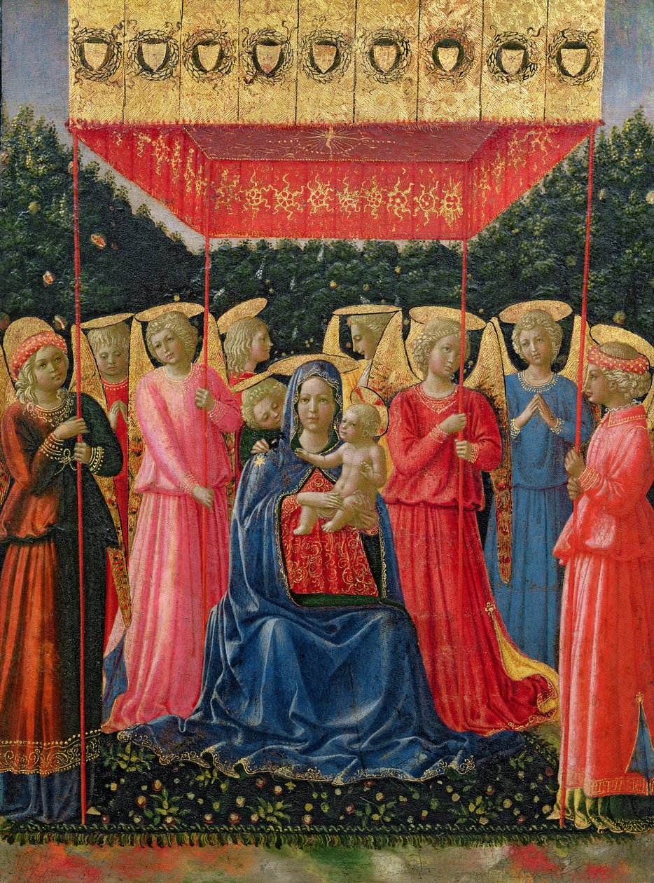 Jomfruen og barnet med engle, ca. 1440-50 (tempera på panel) af Fra Angelico