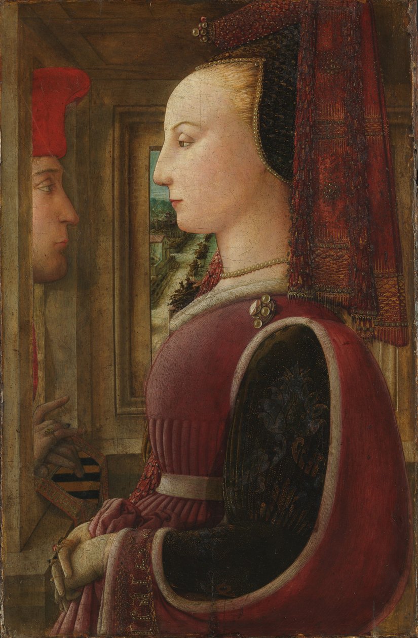 Portræt af en kvinde med en mand ved en kasse, ca. 1440 (tempera på træ) af Fra Filippo Lippi