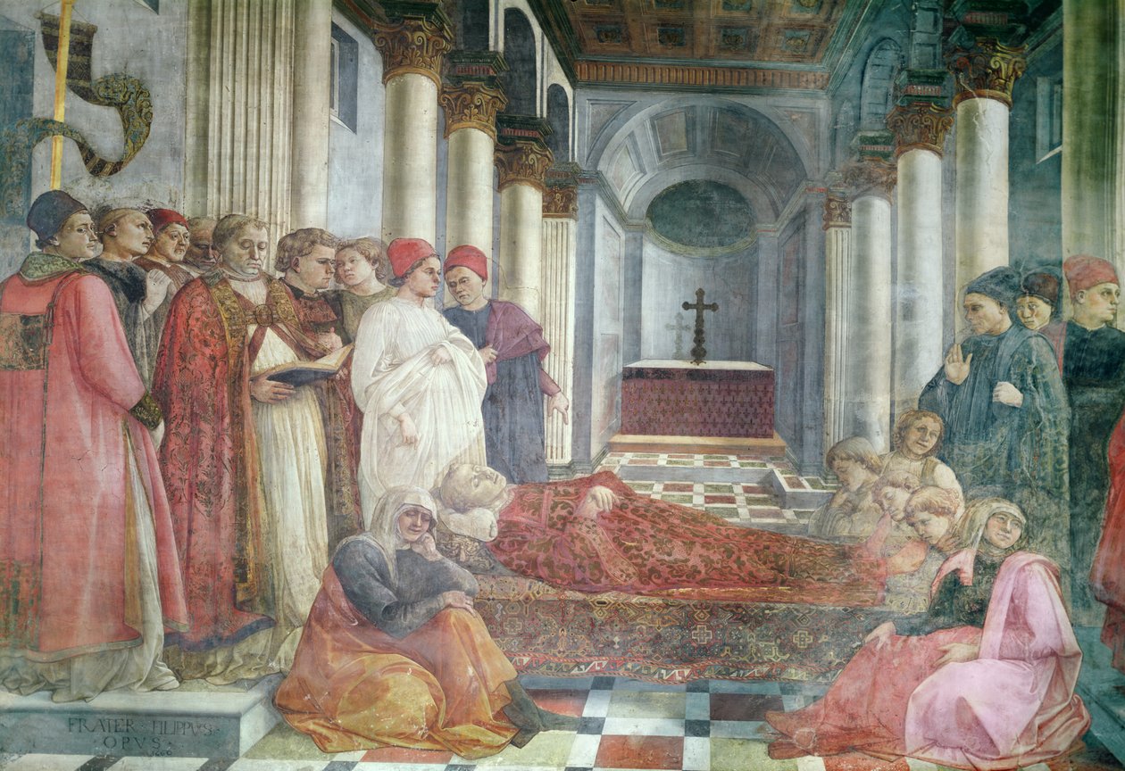 The Funeral of St. Stephen, detalje fra cyklussen The Lives of SS. Stephen og Johannes Døberen, fra hovedkapellet, 1452-65 af Fra Filippo Lippi