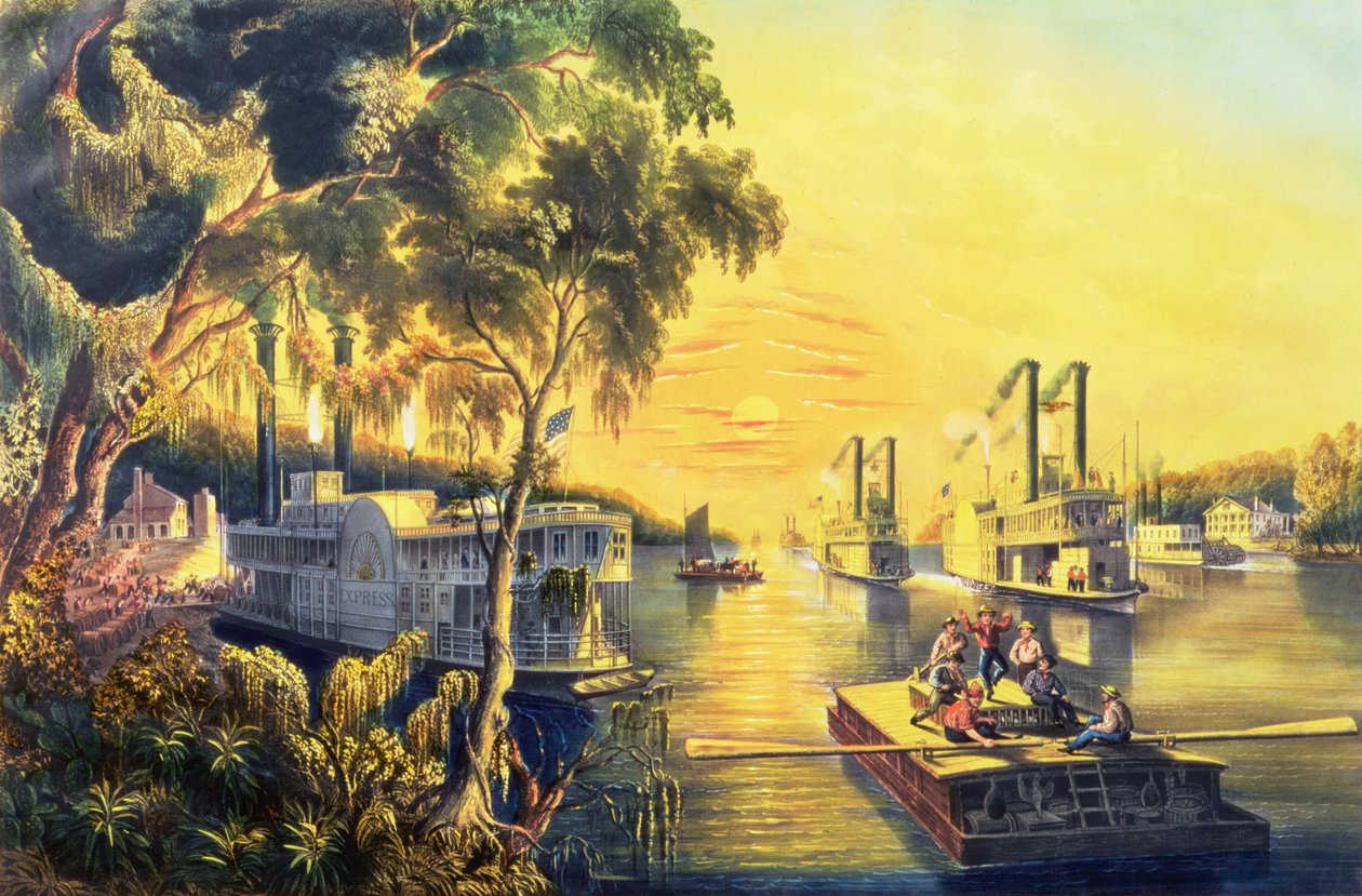 The Mississippi in the Time of Peace, pub. af Currier and Ives, New York, 1865 (se 87963) af Frances Flora Bond Palmer