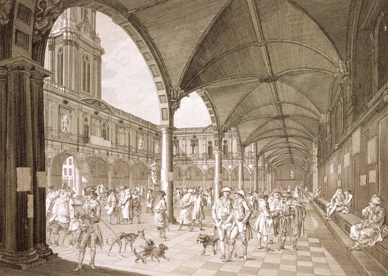 Interiør af Royal Exchange, London, 1788 (kobberstik) af Francesco Bartolozzi