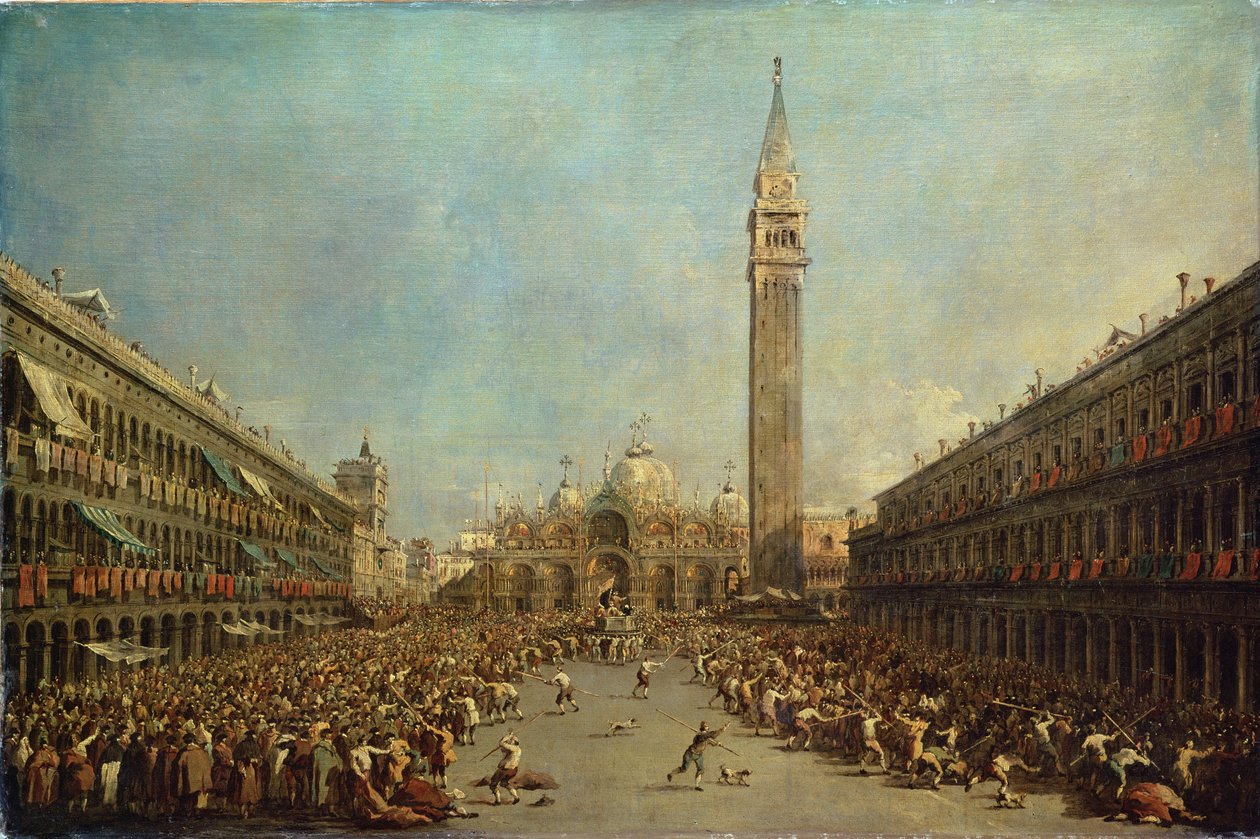 Uddelingen af denarier til de fattige i San Marco, Venedig af Francesco Guardi