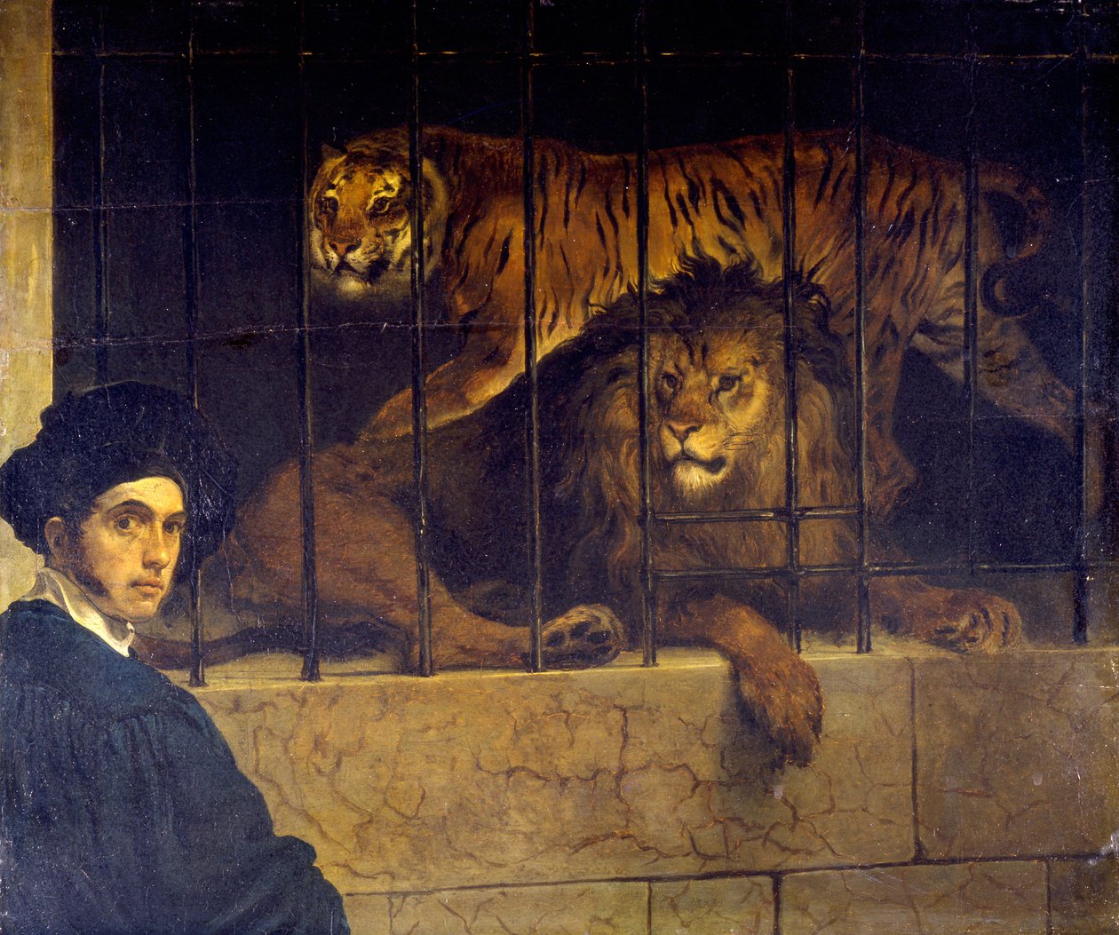 Selvportræt med tiger og løve af Francesco Hayez