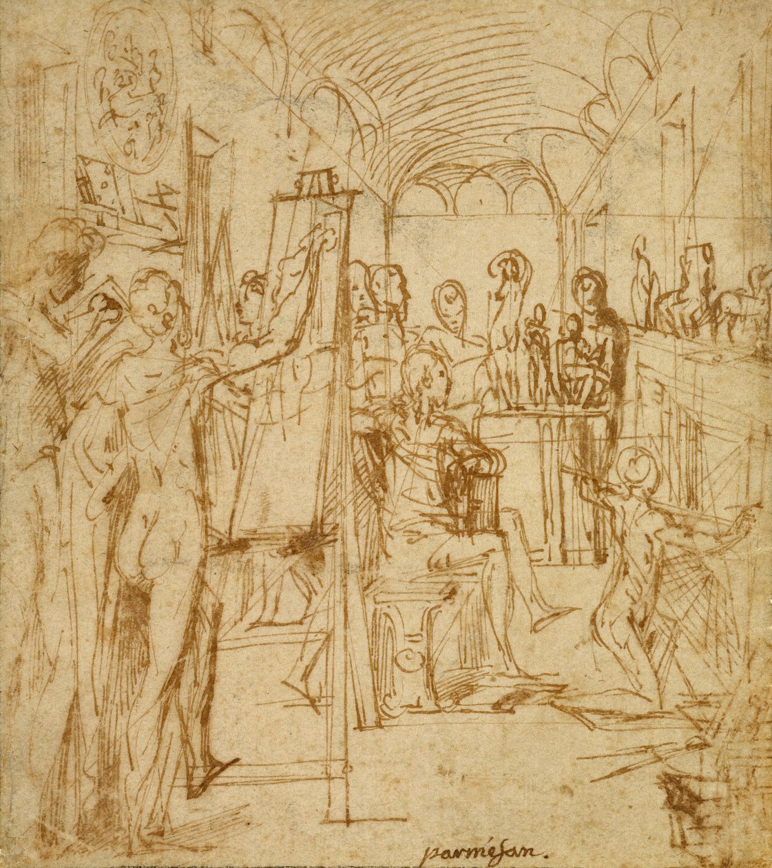 Interiør i en malerstudie af Parmigianino