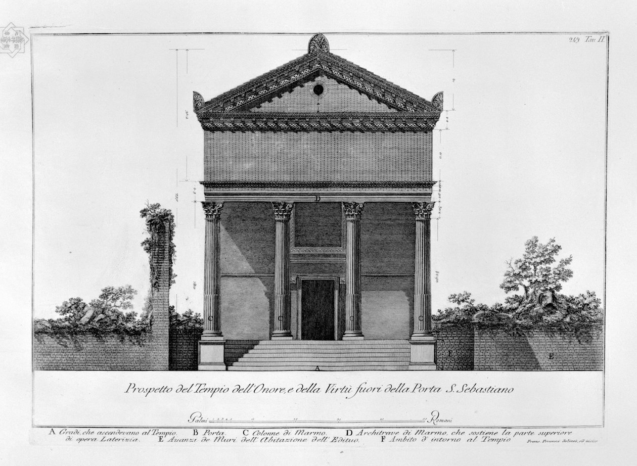 Udsigt til æres- og dydstemplet uden for Porta S. Sebastiano af Francesco Piranesi