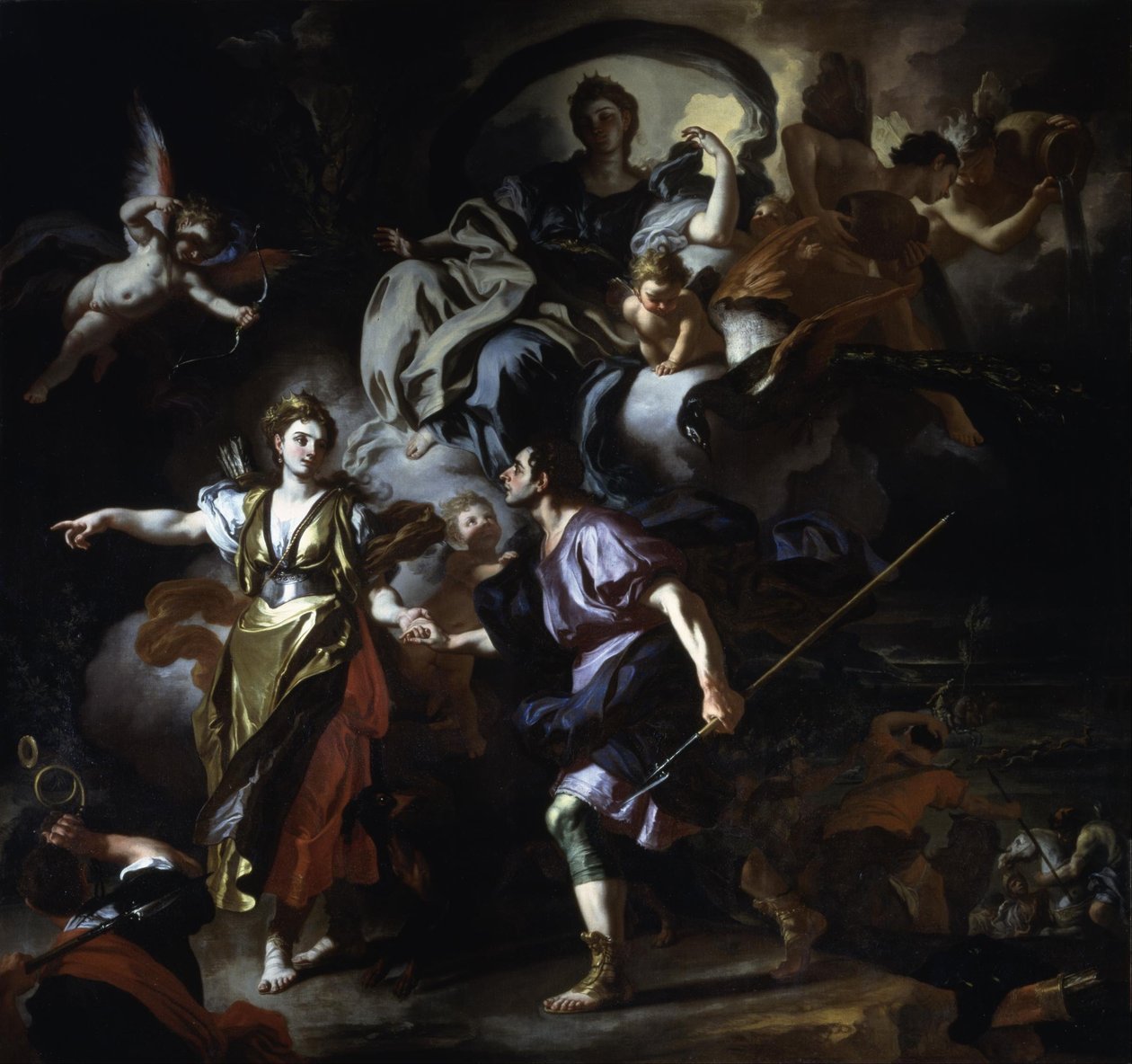 den kongelige jagt på Dido og Aeneas af Francesco Solimena