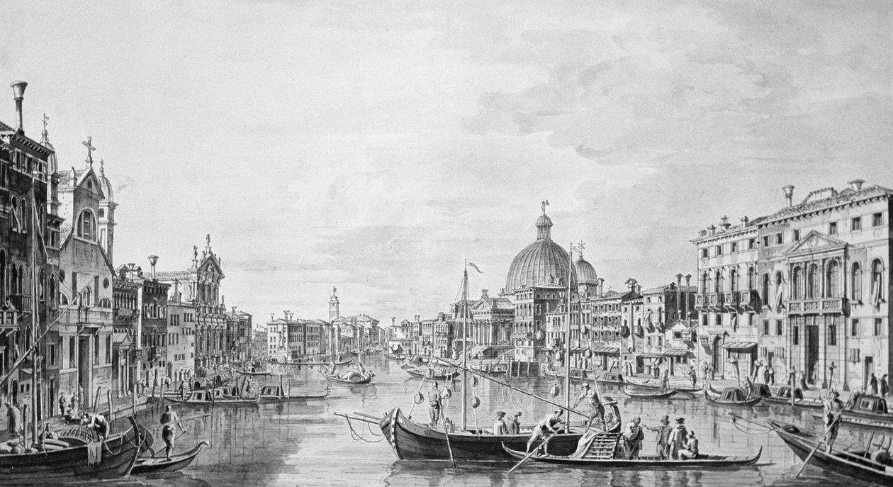 Udsigt over Canal Grande, Venedig, ca. 1800 (pen og blækvask) af Francesco Triconi